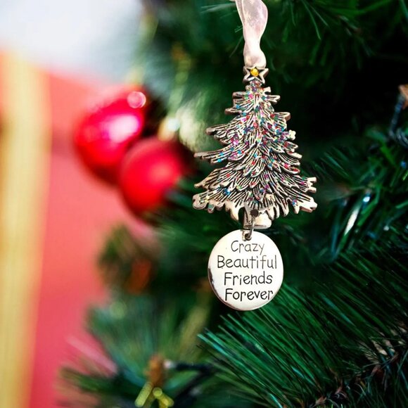 Christmas Tree Pendant for Friends - Engraved "Crazy Beautiful Friends Forever" - Picture 4 of 5